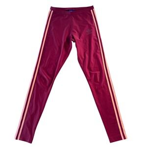 Adidas Originals 3-Stripe Trefoil‎ Leggings Maroon Pink Women's Small Y2K